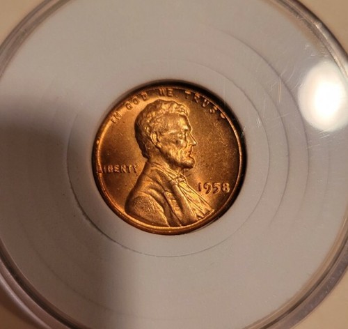 1958 proof wheat penny Deep Cameo showing frosted devices against mirrored fields